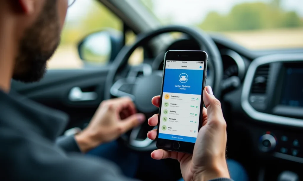 Motorista segurando smartphone com a tela do aplicativo CDT exibindo o CRLV digital 2025 atualizado